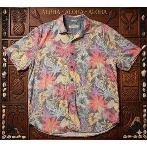 Tommy Bahama Short Sleeve Shirt Men’s L Hawaiian Floral Colorful Beach Resort